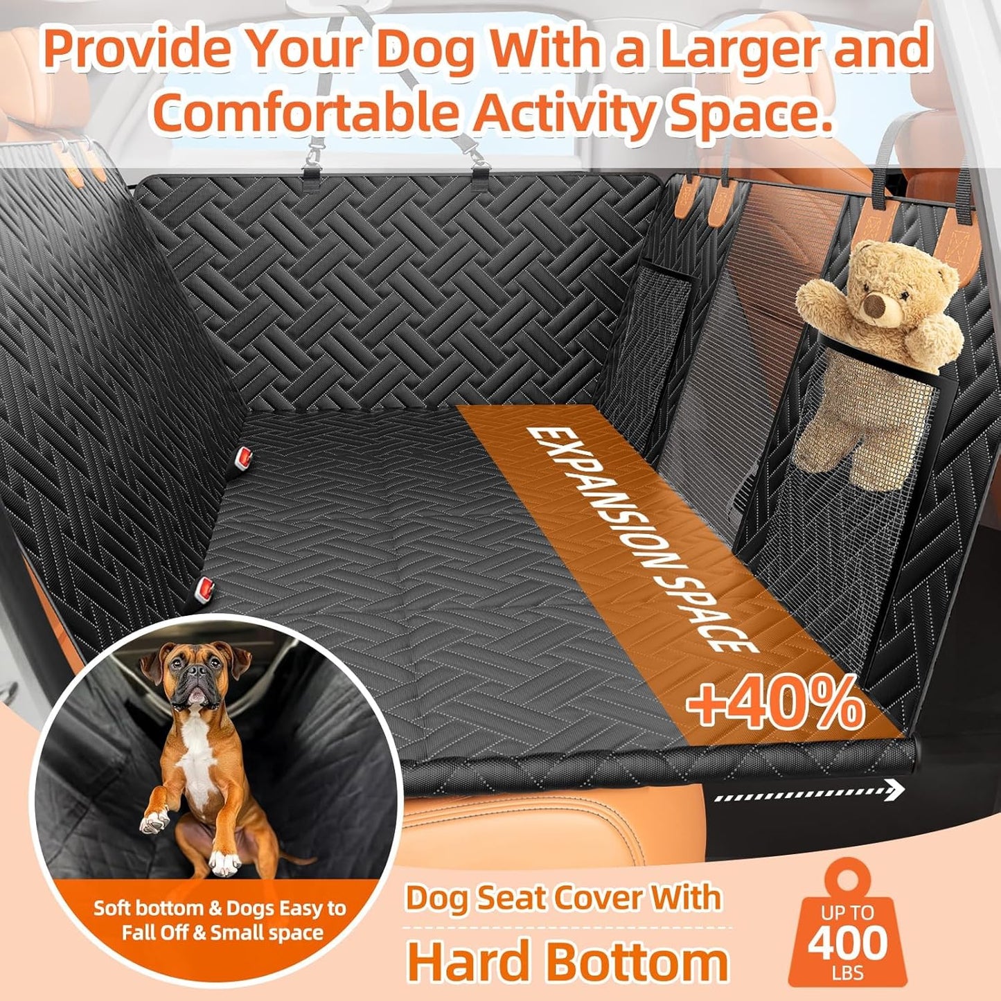 Back Seat Extender for Dogs,Hard Bottom Car Seat Cover for
