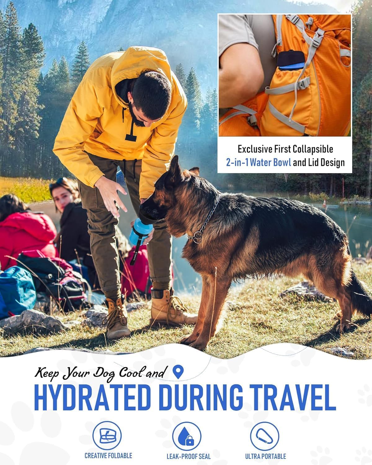 Dog Water Bottle, Portable Water Dispenser with Bowl, Leak