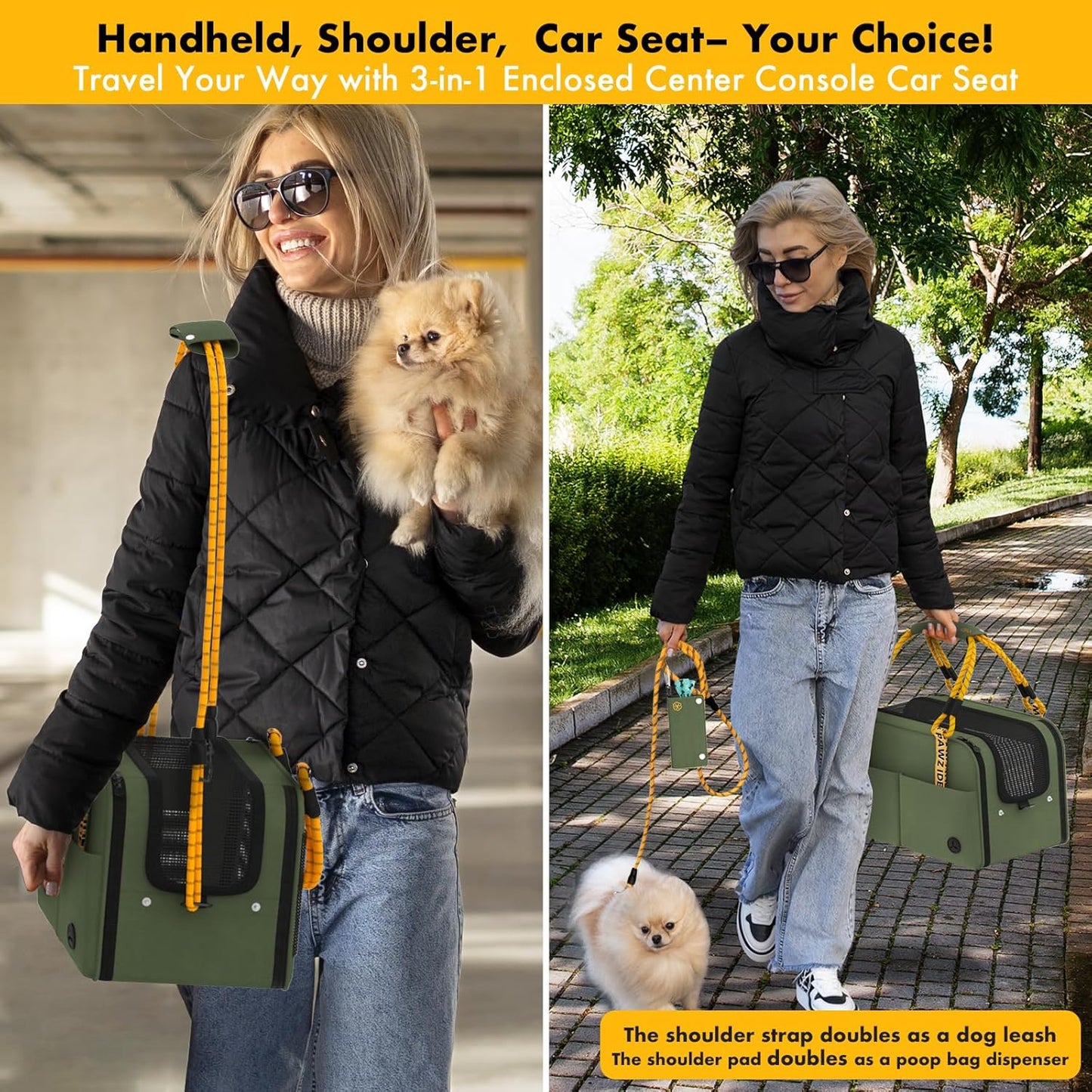 Center Console Dog Car Seat, Enclosed Small Dog Armrest