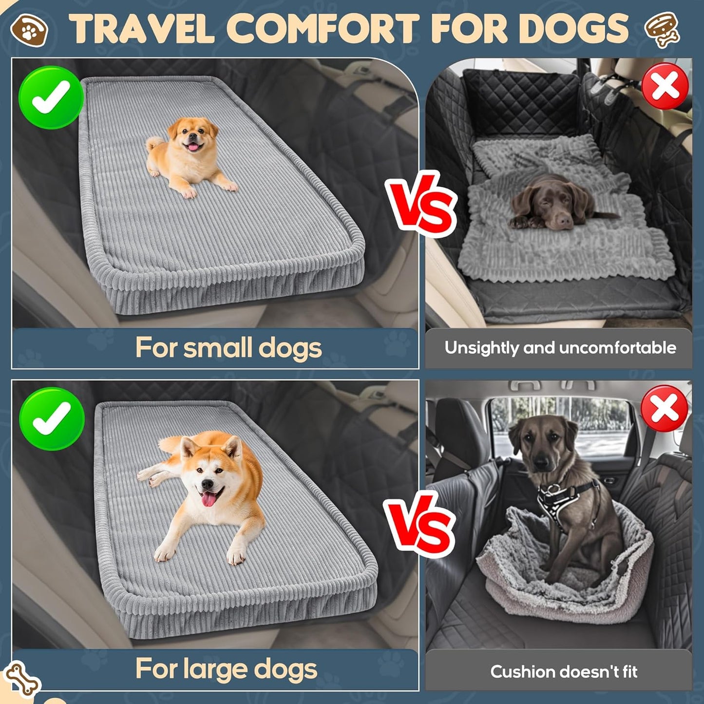 Dog Car Bed, Non-Slip Backseat Extender Pet Mat, Removable