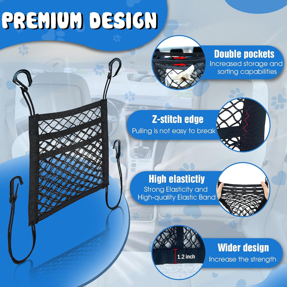 Universal Dog Car Net Barrier – Sturdy Mesh, Easy Install, Breathable Design, Easy to Clean, Flexible Bungee Cords for Adjustable Fit 23"×23" (Black) (3-Layer Mesh)