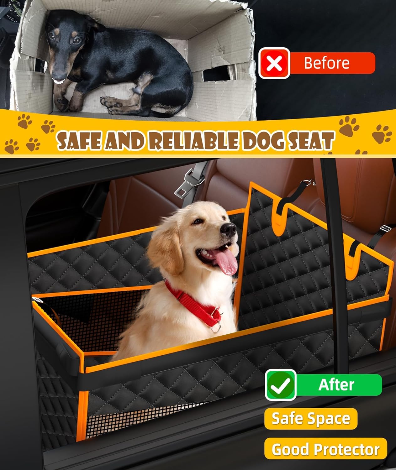 Dog Car Seat for Large Medium Dogs, Back Seat Extender with
