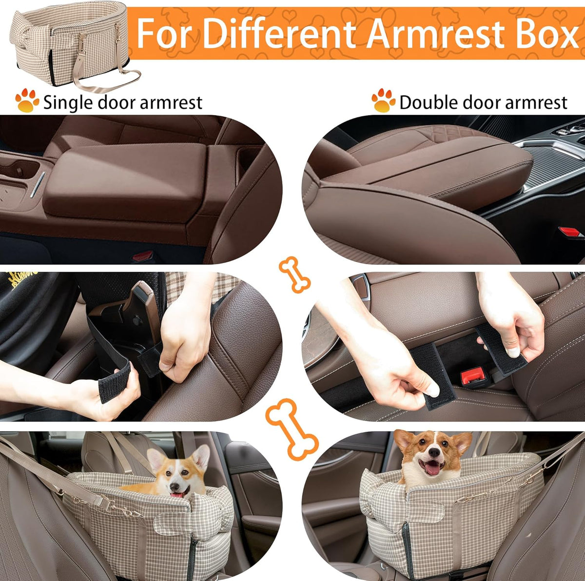 Center Console Dog Car Seat for Small Dog Removable Pet Car