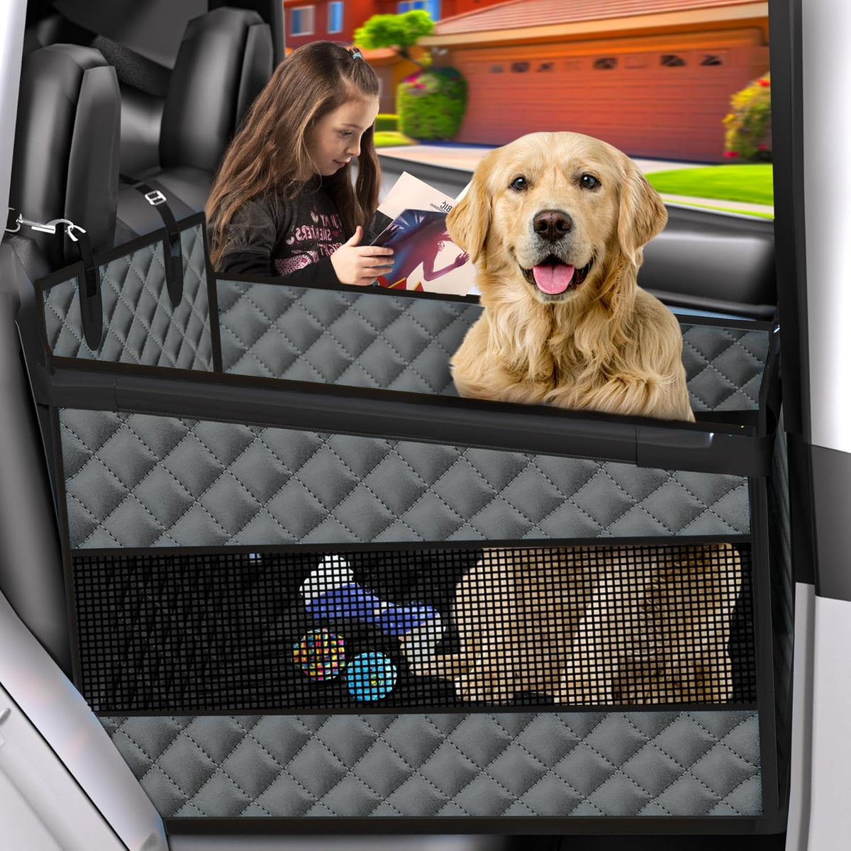 Dog Car Seat for Large Dogs, Foldable Pet Car Seat with