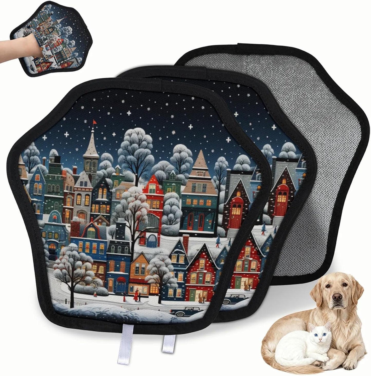 Modern City Christmas 2Pcs Electrostatic Reusable Pet Hair