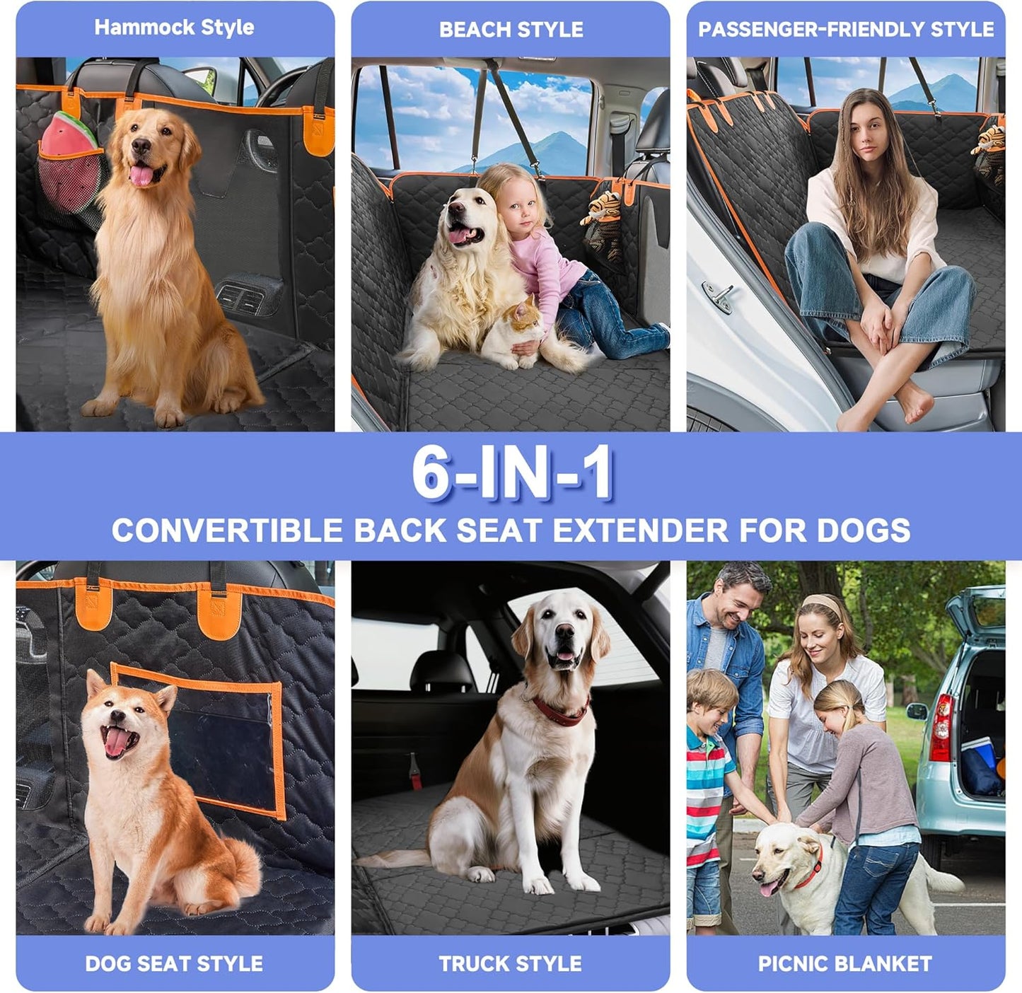 Dog Car Seat Cover for Back Seat - Back Seat Extender for