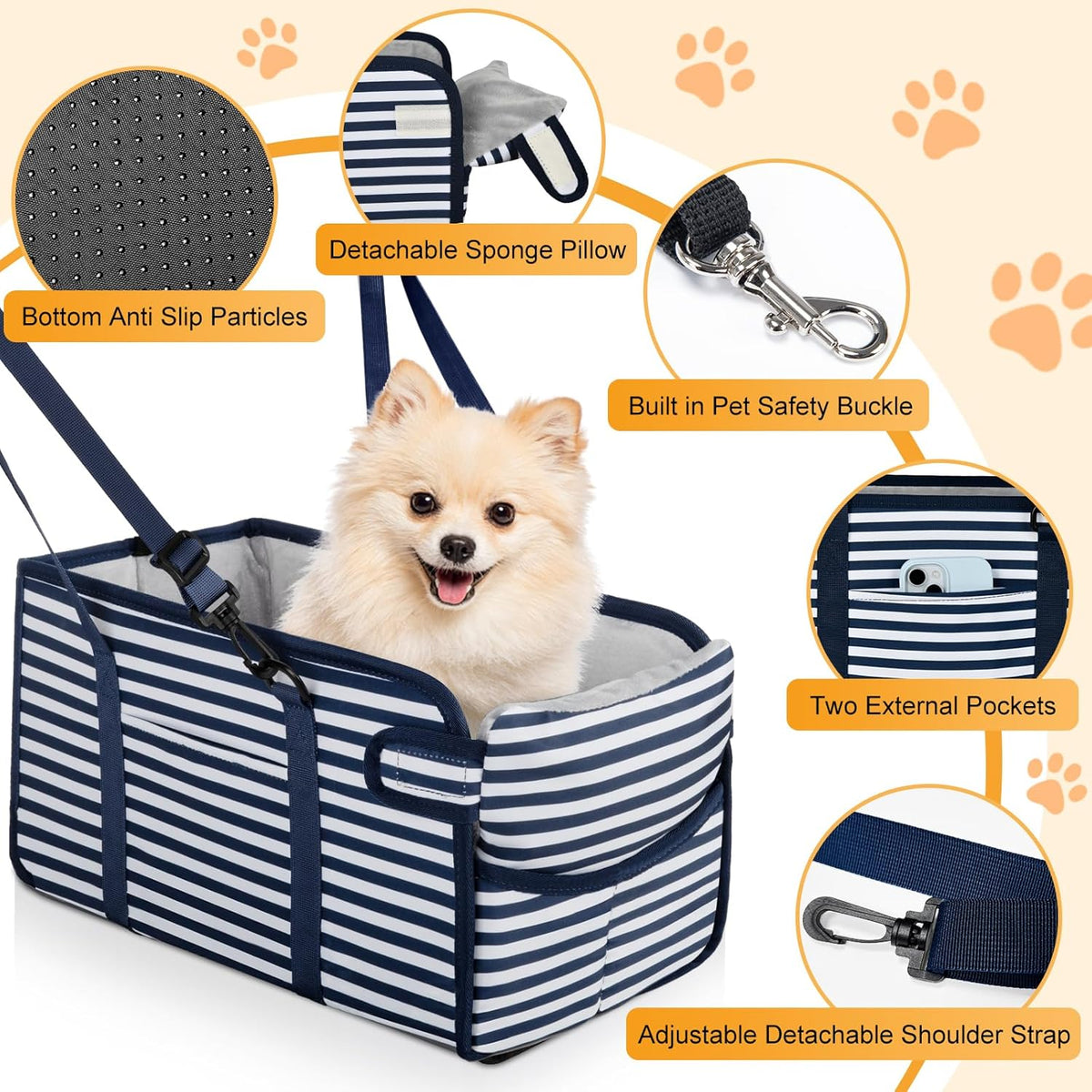 Portable Dog Car Seat for Small Dogs - Adjustable Safety