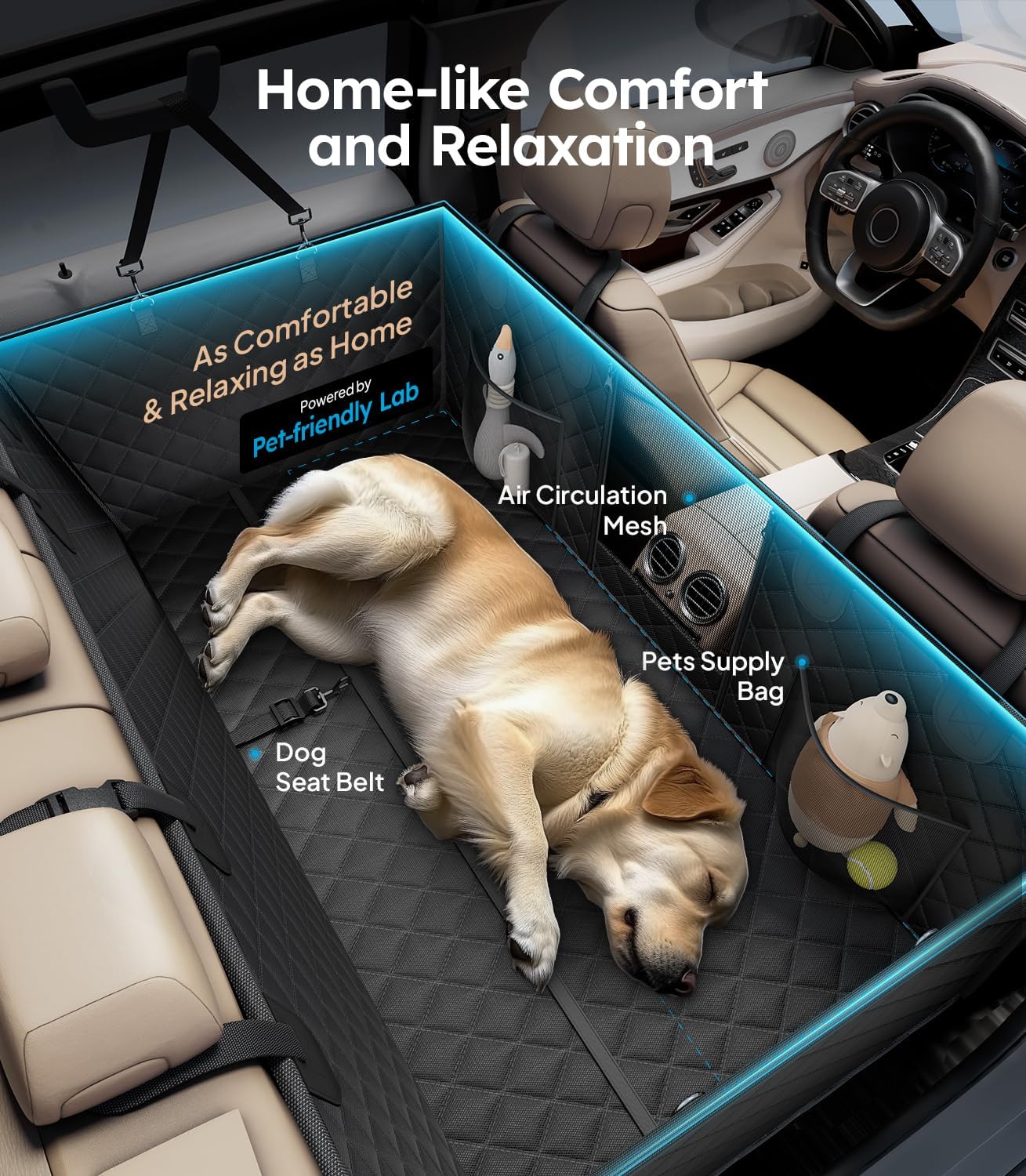 Upgrade Soft Dog Car Seat Cover for Back Seat, Soft Bottom