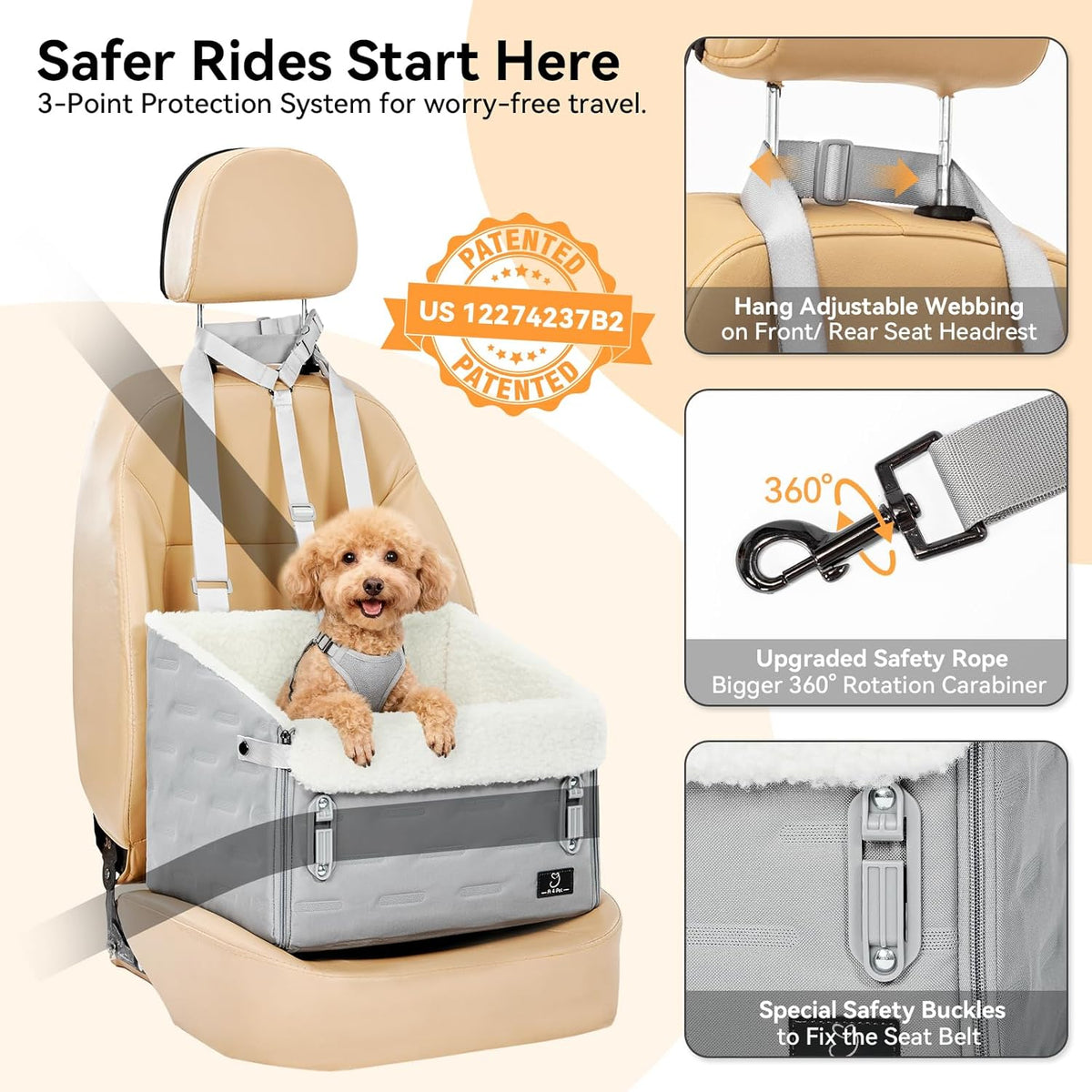 Dog Car Seat for Small Dogs – Patented Safety Buckle