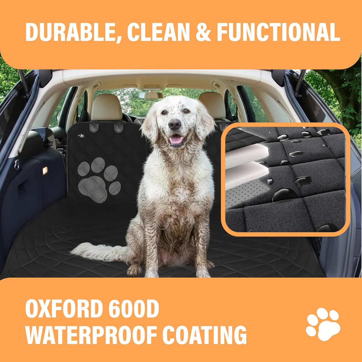 Active Pets Cargo Liner for Dogs, Durable Non Slip Vehicle Seat Cover, Protects Against Dirt & Fur, Pet Cargo Liner for SUV & Trucks, Large Size Trunk Cover for Dogs Universal Fit - Black