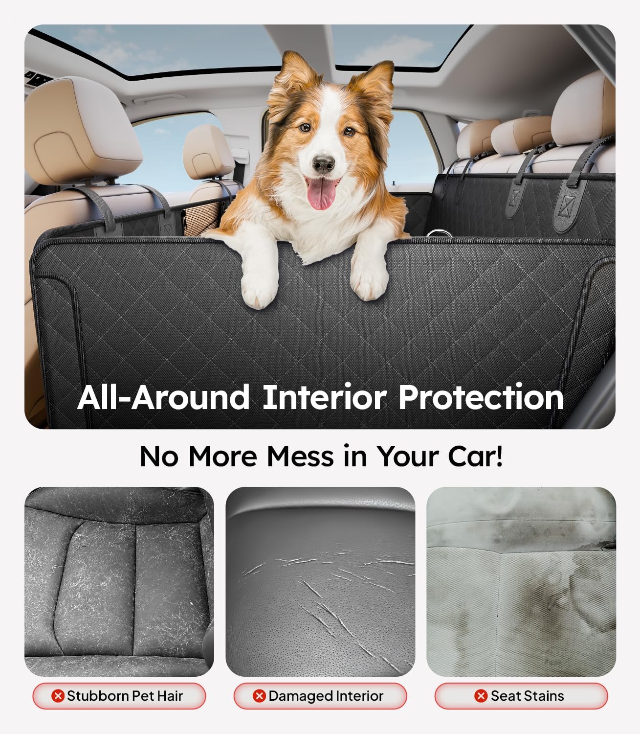 Upgrade Soft Dog Car Seat Cover for Back Seat, Soft Bottom