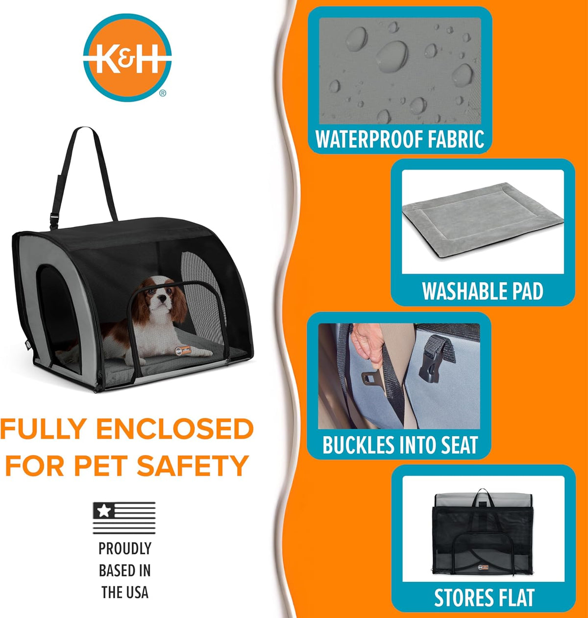 Enclosed Dog Car Seat, Travel Safety Carrier , Dog Travel