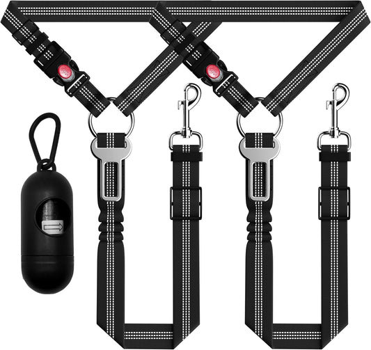 Dog Car Seat Belt Set - 3 Piece Retractable Harness