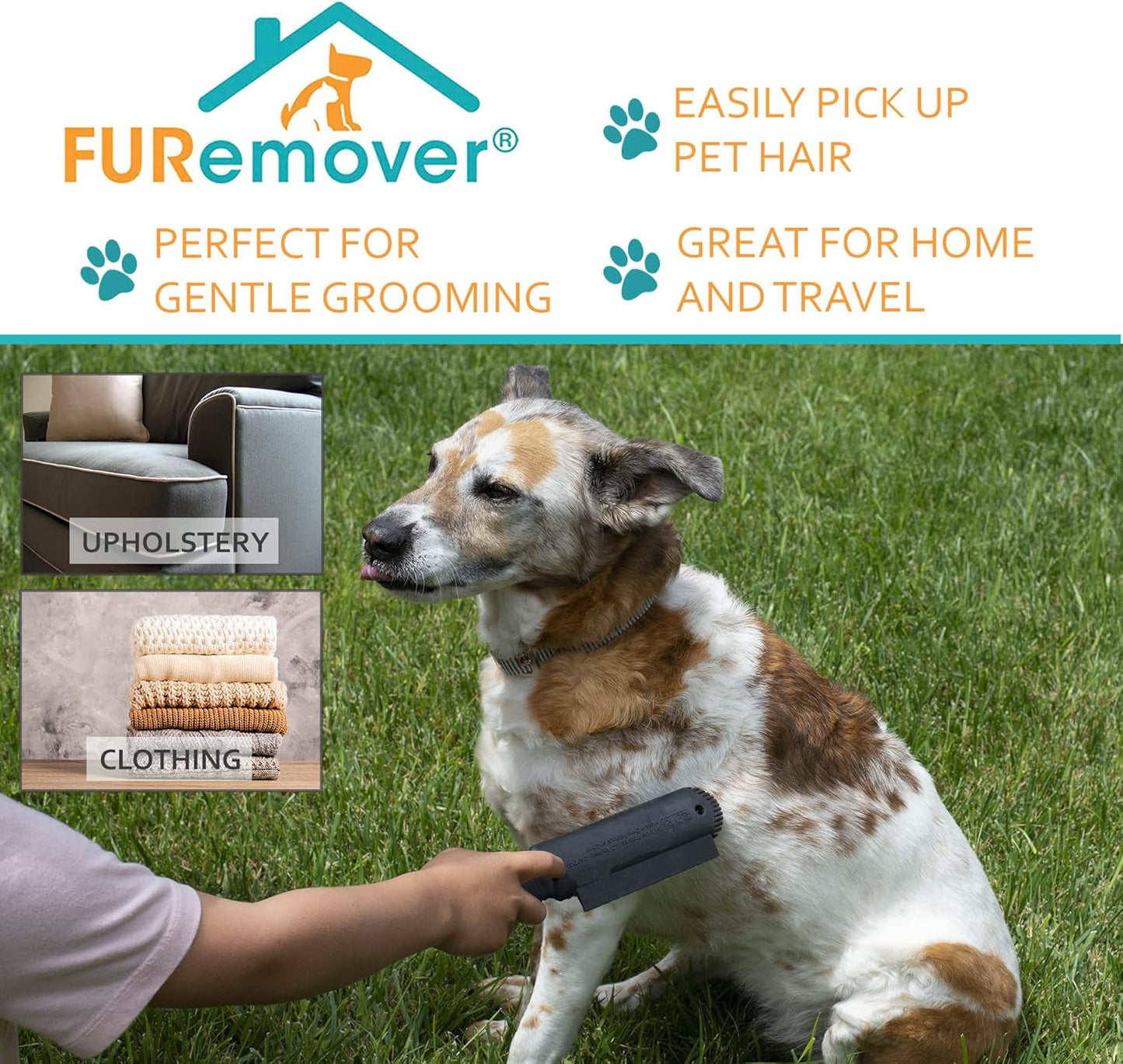Plus Pet Hair Rubber Brush with Squeegee, Easily Remove Fur