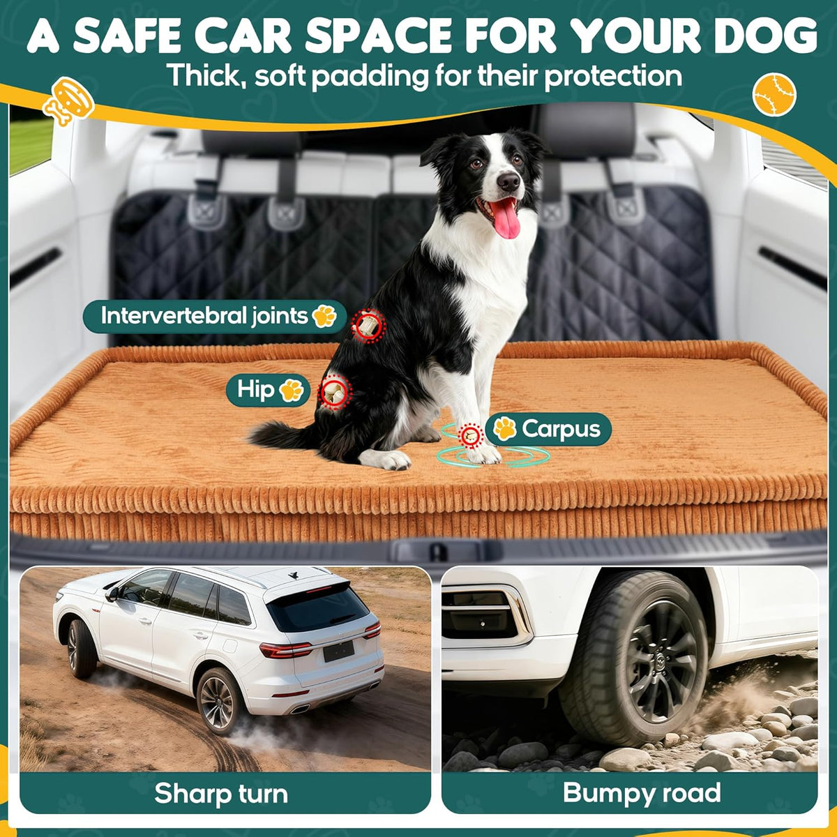 Dog Car Bed, Non-Slip Backseat Extender Pet Mat, Removable