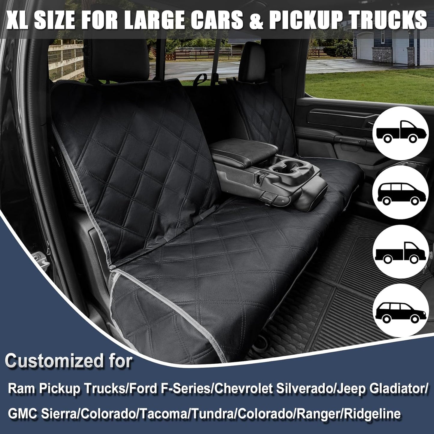 Trucks Dog Car Back Seat Cover for Ram1500/F150/GMC