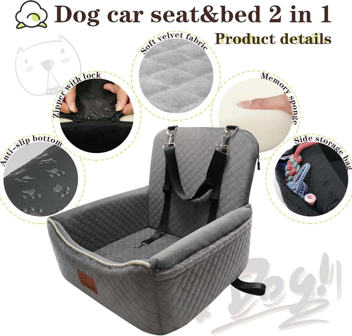Dog Car Seat Bed 2 in 1 for Small/Medium Dogs up to 35