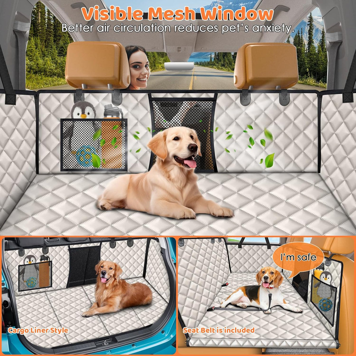 Backseat Extender for Dogs - Hard Bottom Dog Car Seat Cover