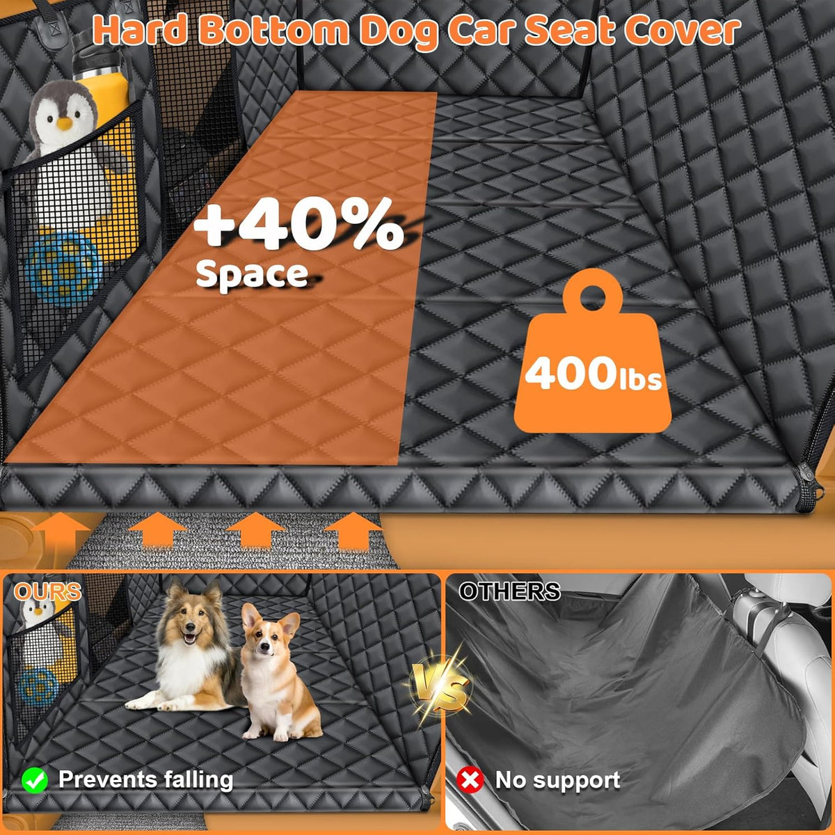 Back Seat Extender for Dogs - Hard Bottom Dog Car Seat