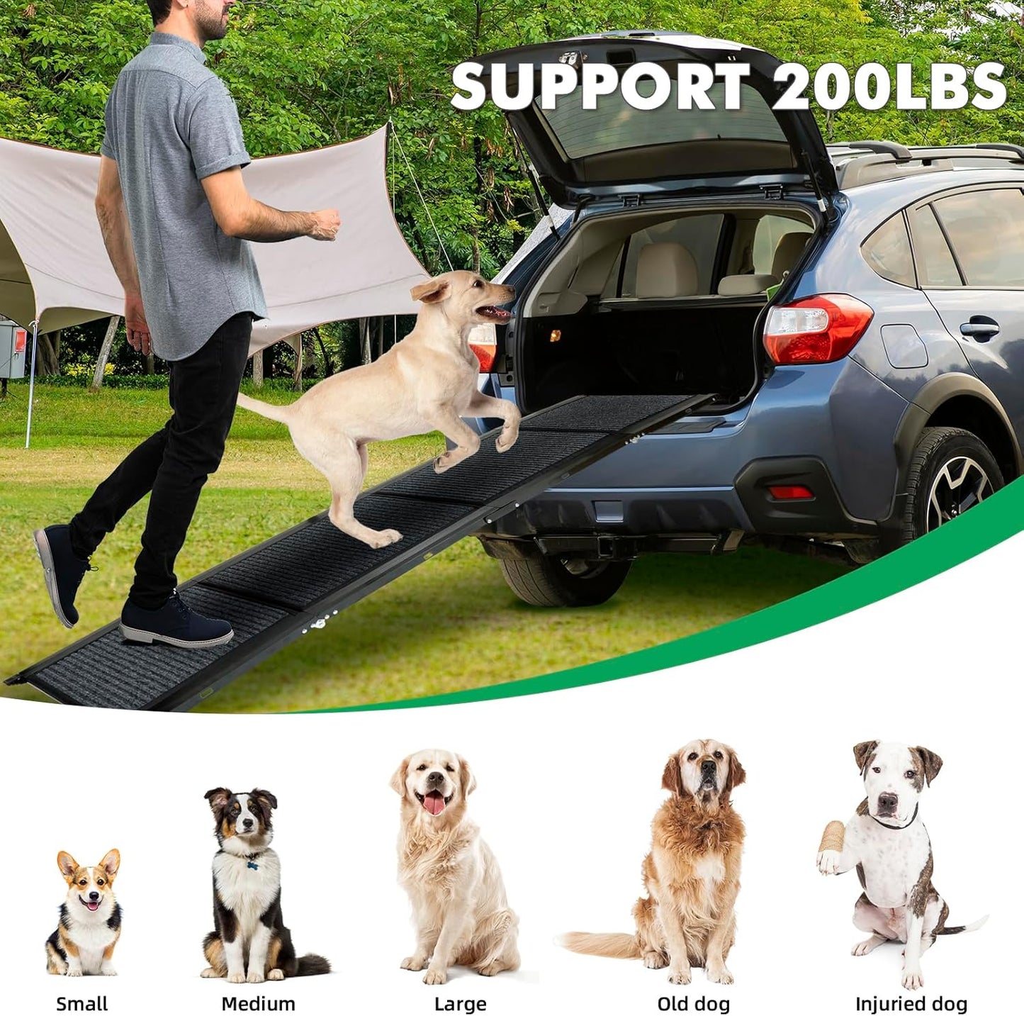 Folding Pet Car Ramp with Non-Slip Rug Surface, Portable