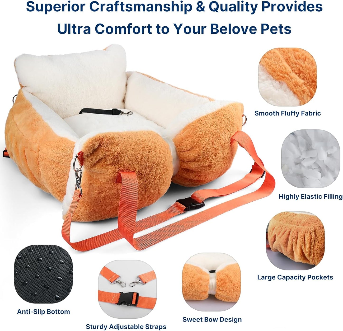 Fuzzy Dog Bed Car Seat, Easy to Carry Small Dog Car Seat