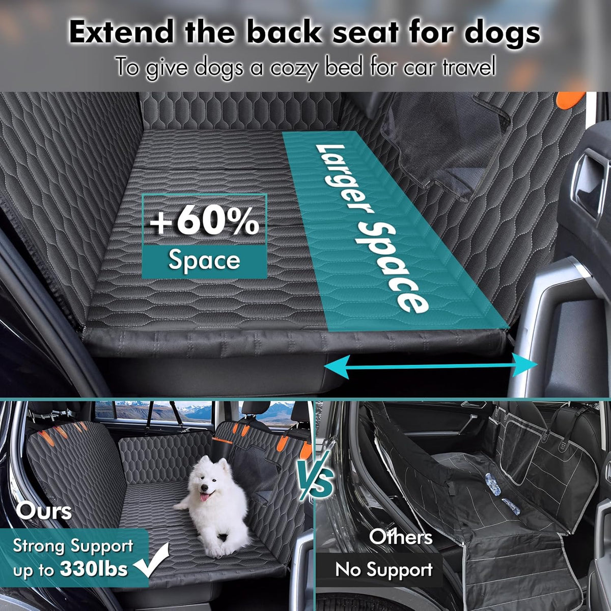 XL Back Seat Extender for Dogs-Supports 400lb,Waterproof