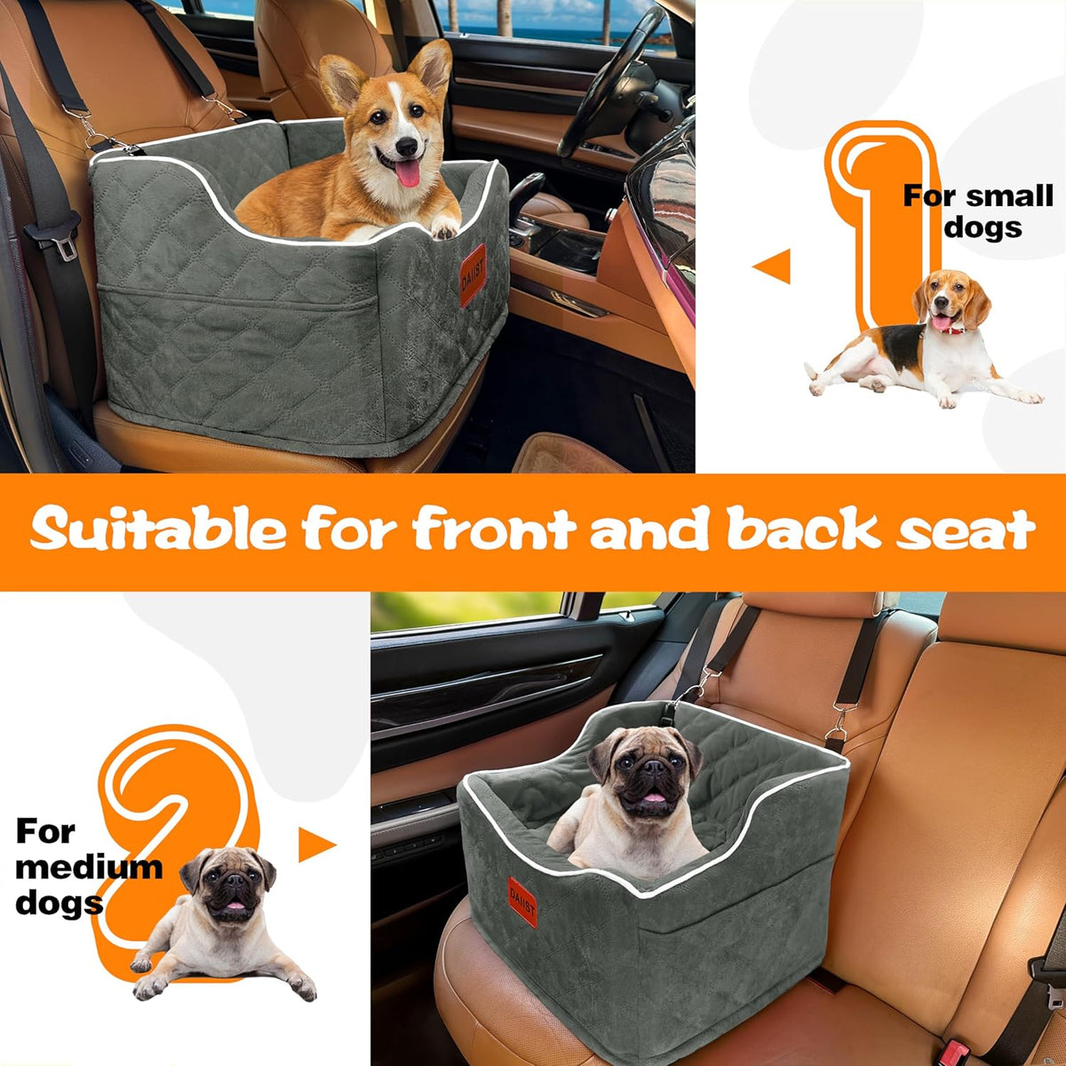 Dog Car Seat for Small Medium Dogs, Detachable Washable