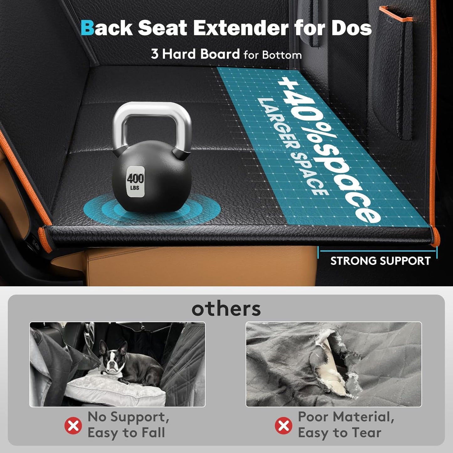 Back Seat Extender for Dogs, Dog Car Cover for Back Hard