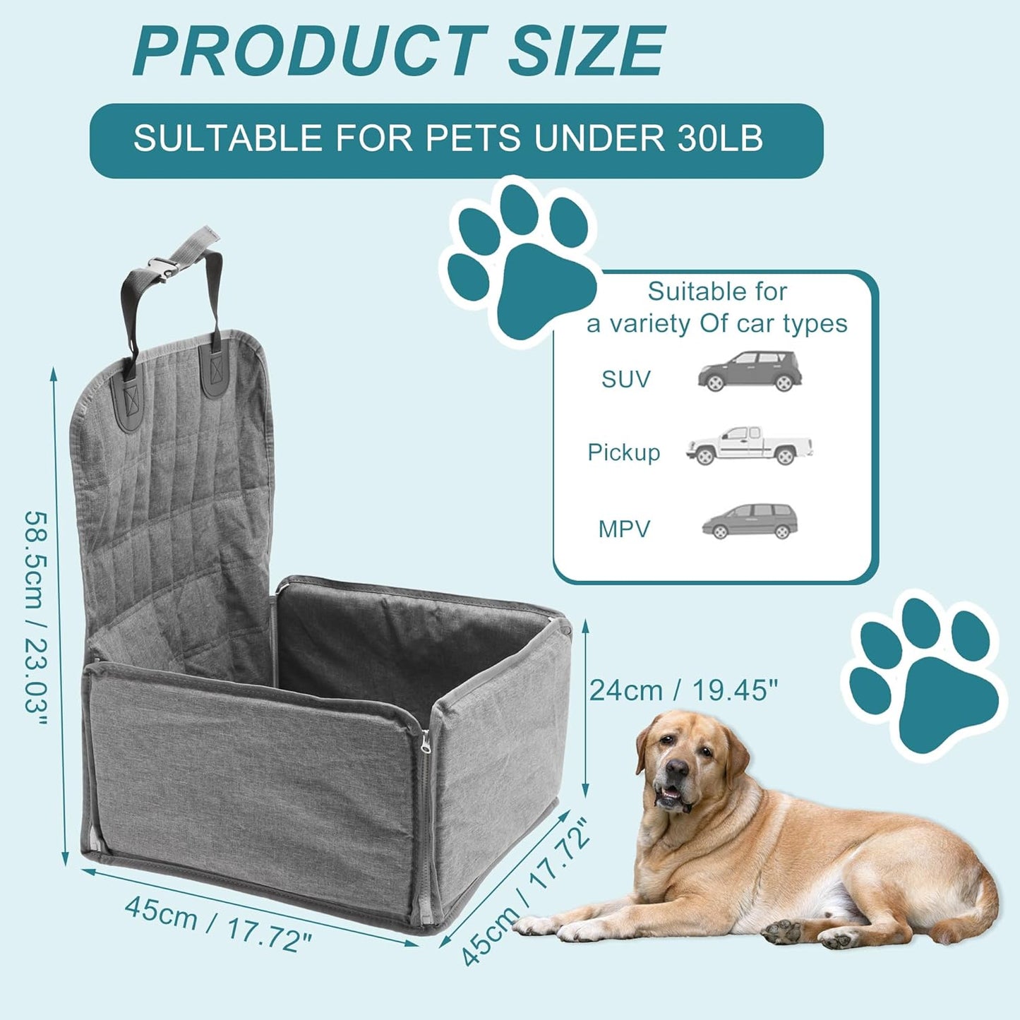 Dog Car Seat, Cover with Side Flaps, Cargo Liner for Dog