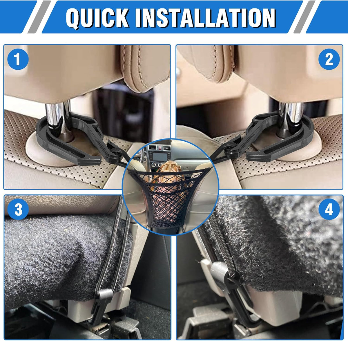 Universal Dog Car Net Barrier – Sturdy Mesh, Easy Install, Breathable Design, Easy to Clean, Flexible Bungee Cords for Adjustable Fit 23"×23" (Black) (3-Layer Mesh)