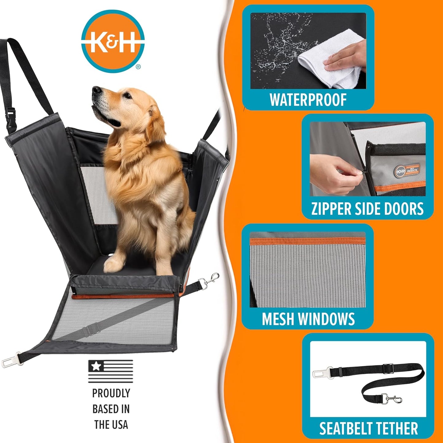 Buckle N Go Dog Car Seat for Large Dogs, Waterproof Fabric