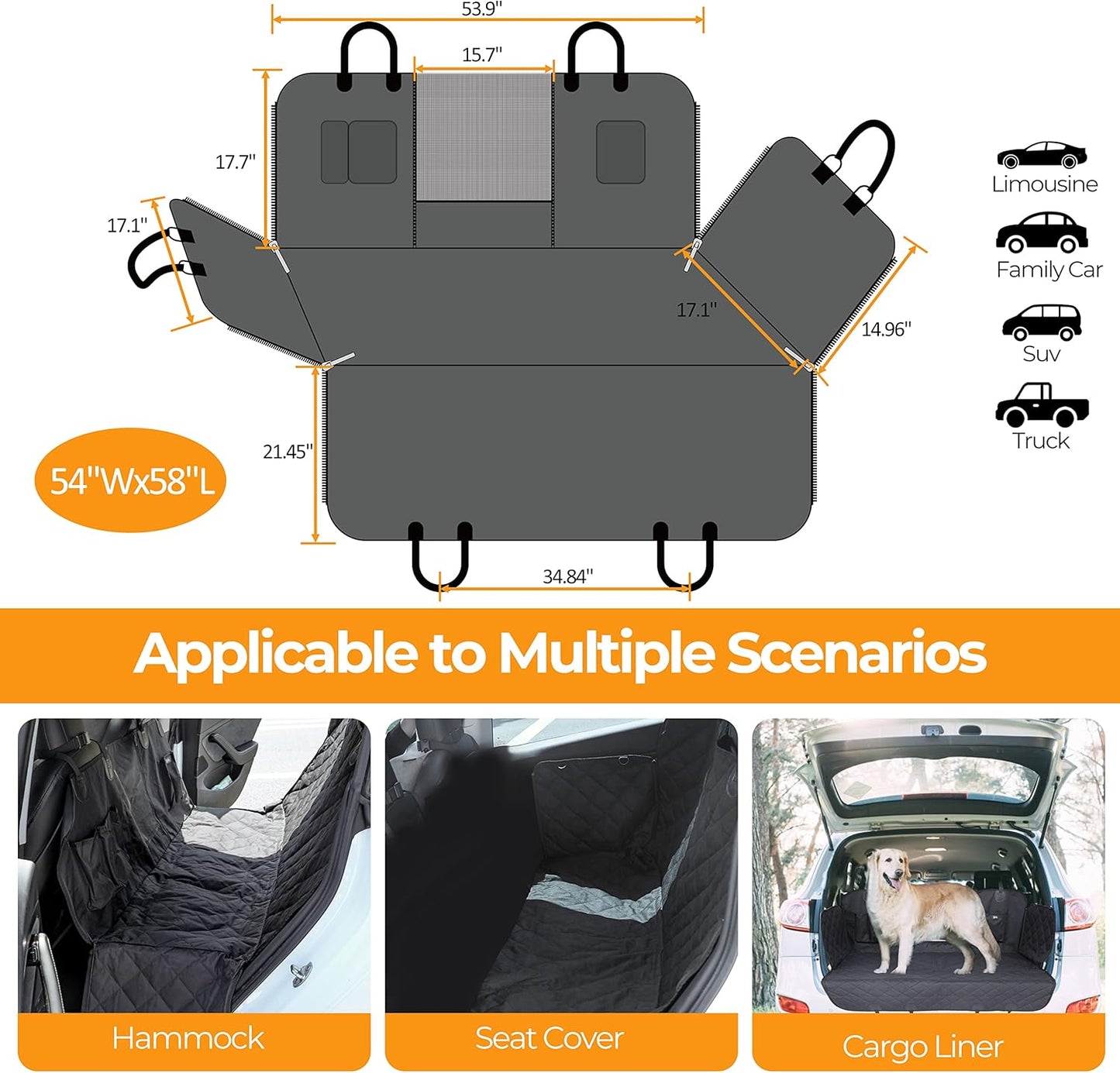Dog Car Seat Cover for Back Seat, Waterproof Dog Car