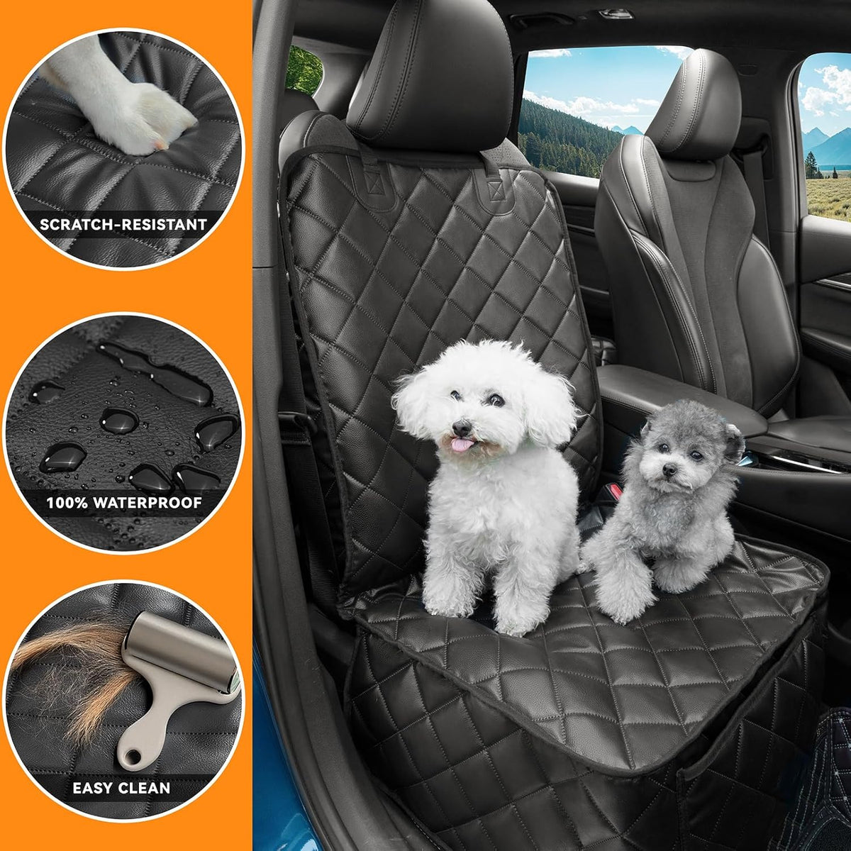 Car Seat Covers for Dogs–Waterproof PU Leather Car Front