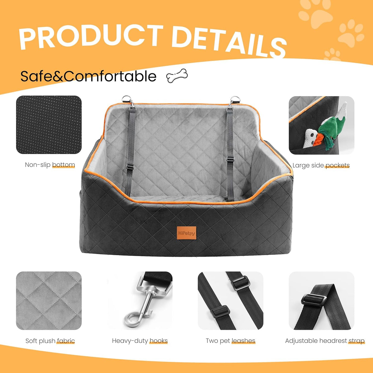 Dog Car Seat for Small Dog with Washable Mat, Memory Foam