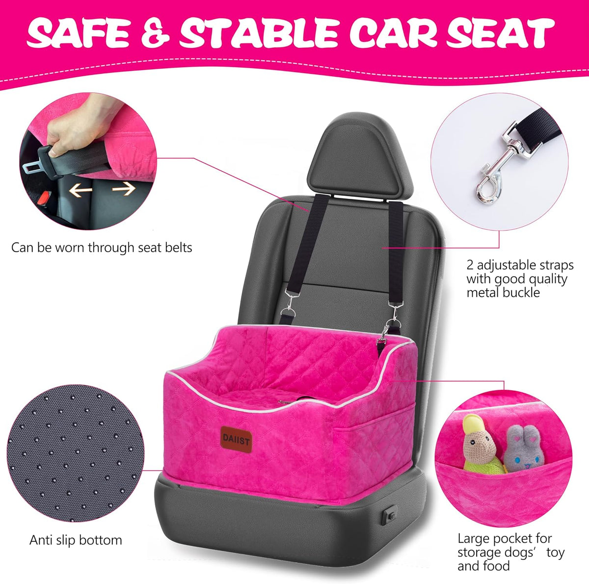 Dog Car Seat for Small Medium Dogs, Detachable Washable