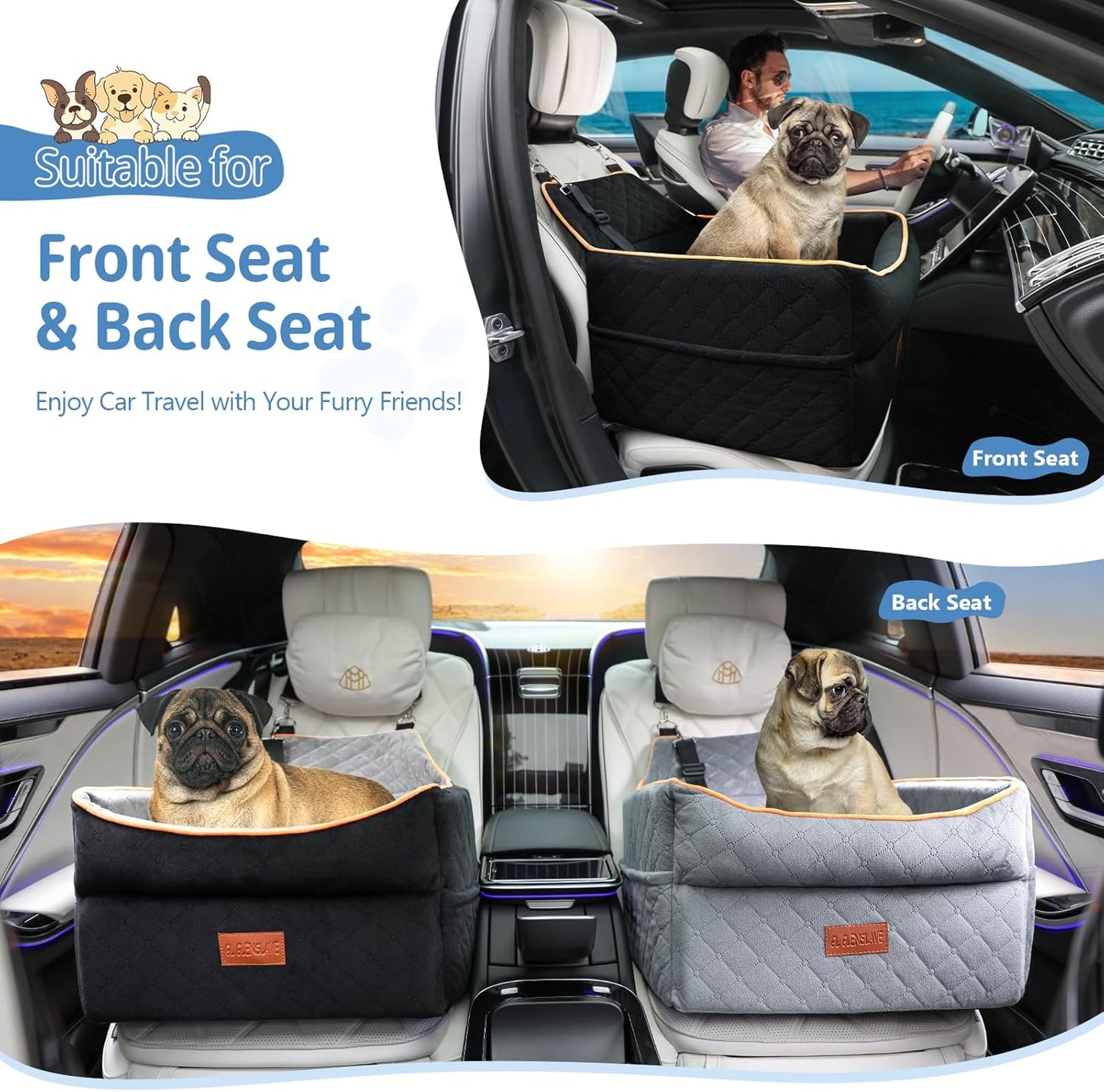 Dog Car Seat for Small Medium Dogs, Memory Foam Dog Booster