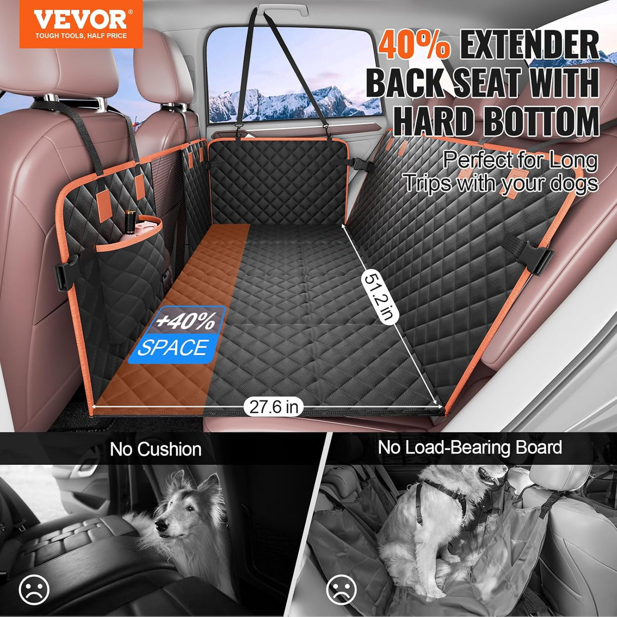 Back Seat Extender for Dogs, Hard Bottom Car Seat Cover for