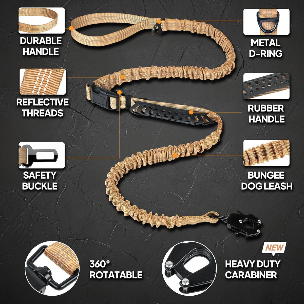 Tactical Dog Leash for Large Dogs, 5-7FT Shock Absorbing