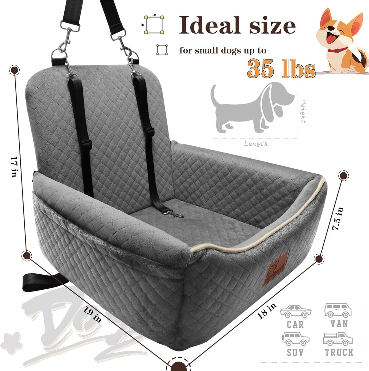 Dog Car Seat Bed 2 in 1 for Small/Medium Dogs up to 35