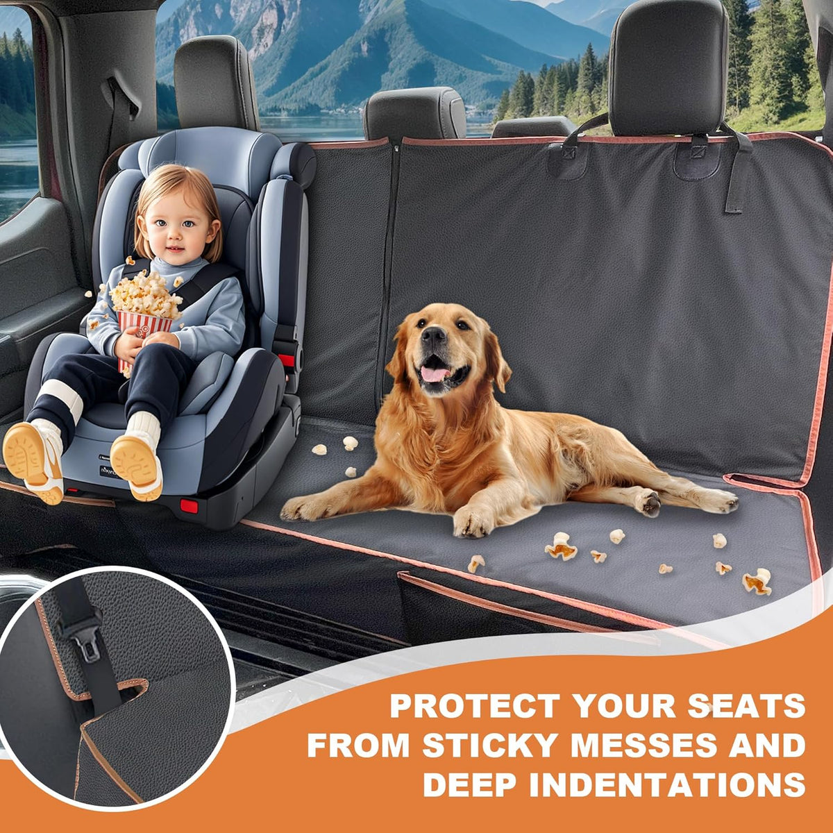 Dog Car Seat Cover for Back Seat, Waterproof PU Leather