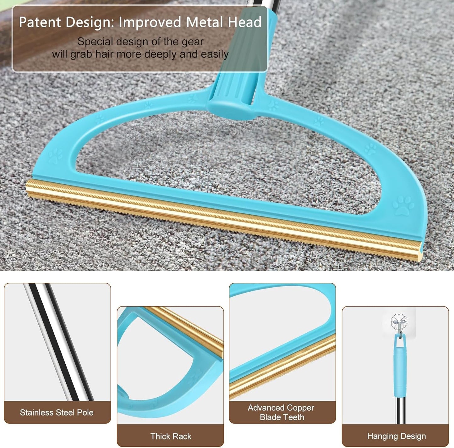 Carpet Rake for Pet Hair Removal, Pet Hair Removal Tool Set