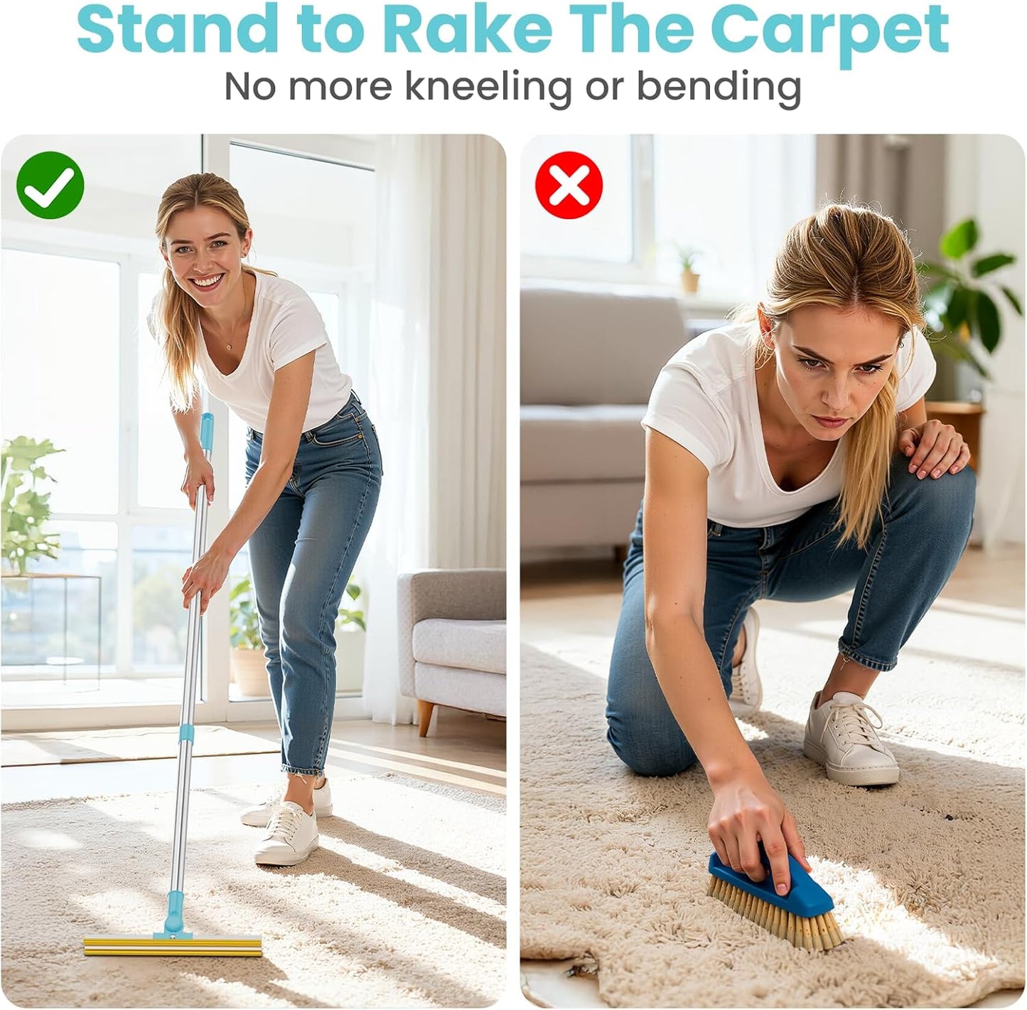 3 in 1 Carpet Rake for Pet Hair Removal, Tool Set of 3, 55”