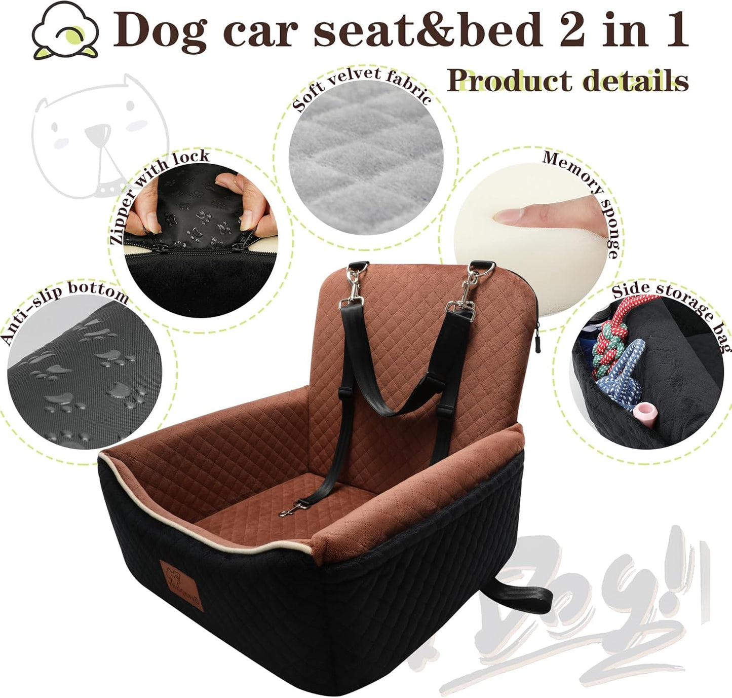 Dog Car Seat Bed 2 in 1 for Small/Medium Dogs up to 35