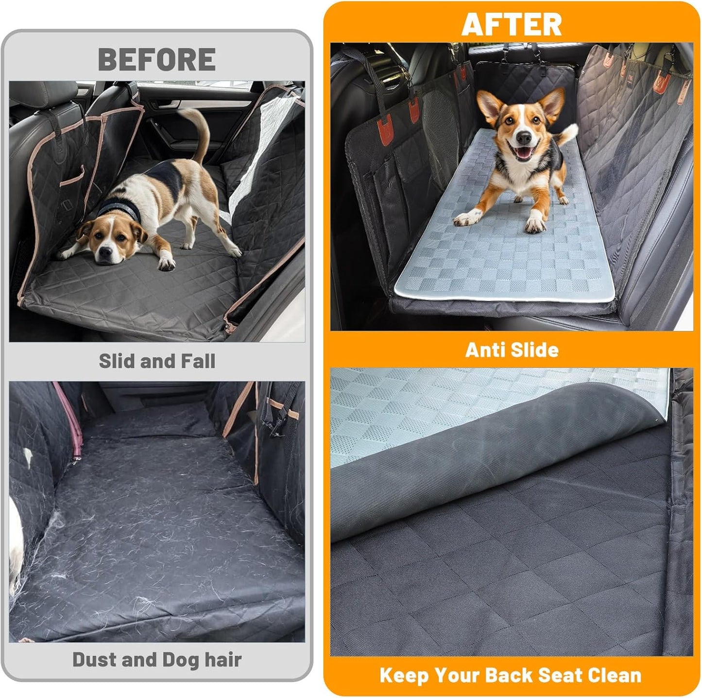 Non-Slip Pet Bed Mat for Back Seat Extender, Hair Resistant