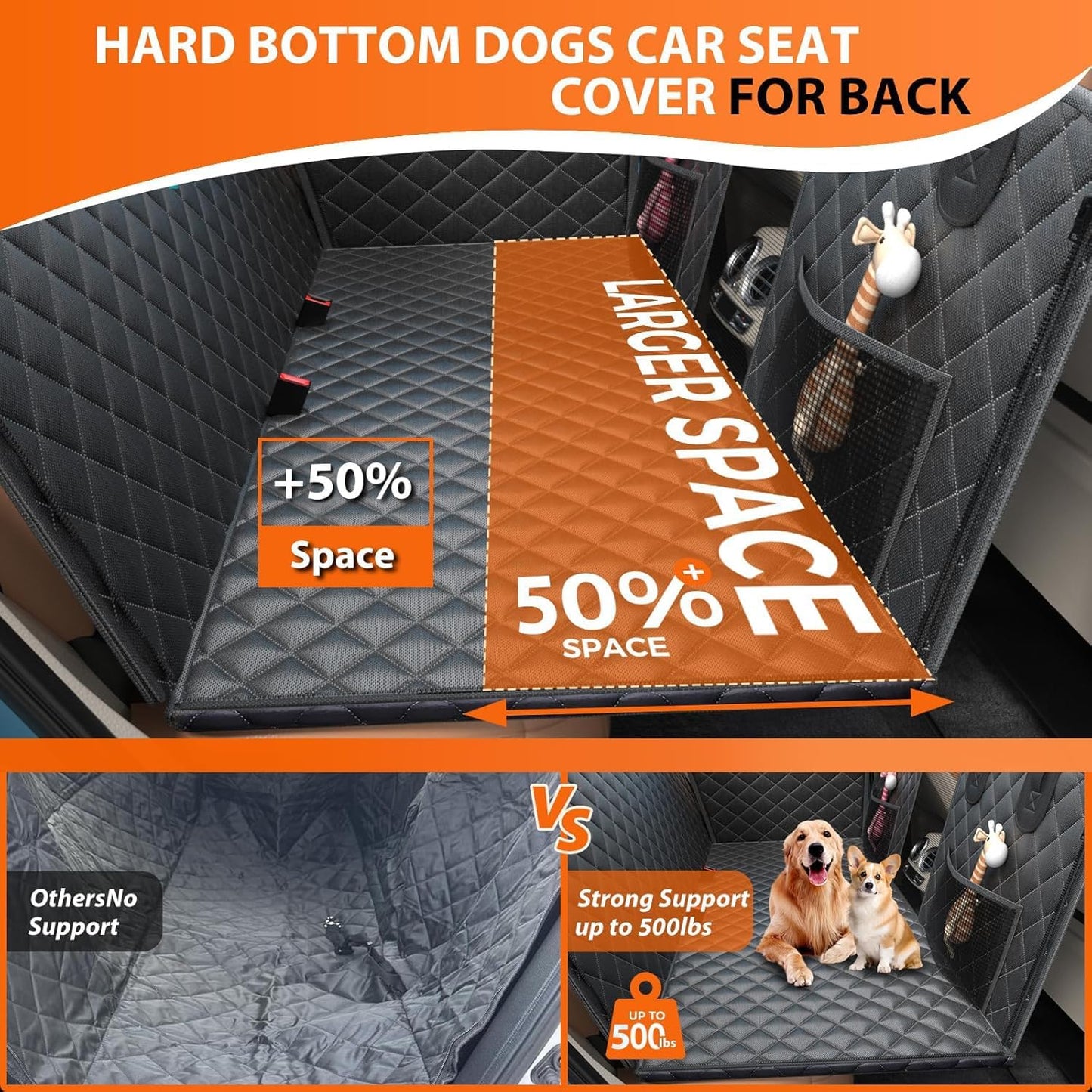 Back Seat Extender for Dogs, 500LBS Hard Bottom Dog Car
