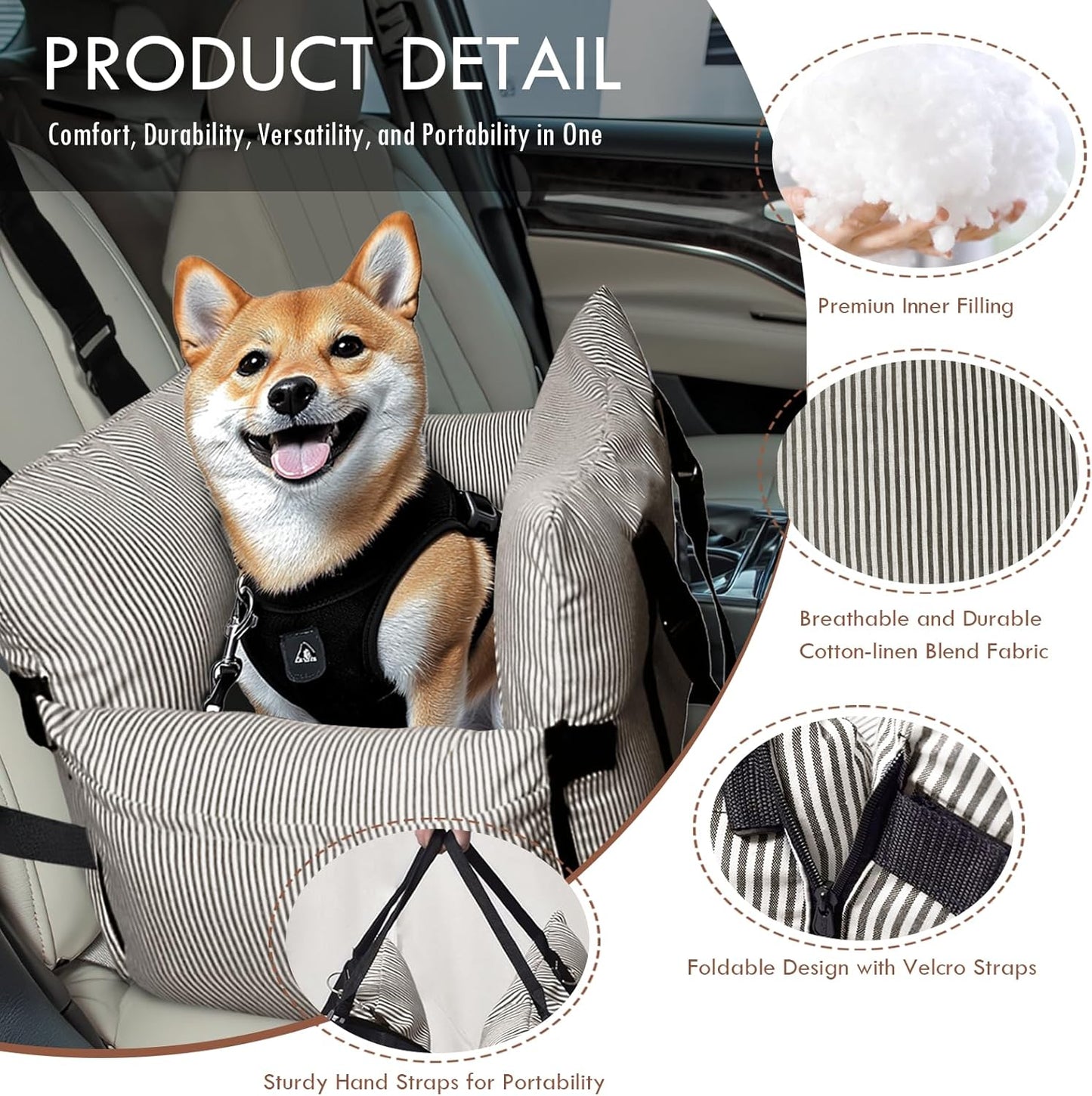 Dog Car Seat for Small/Medium Dogs Under 40 lbs - Elevated