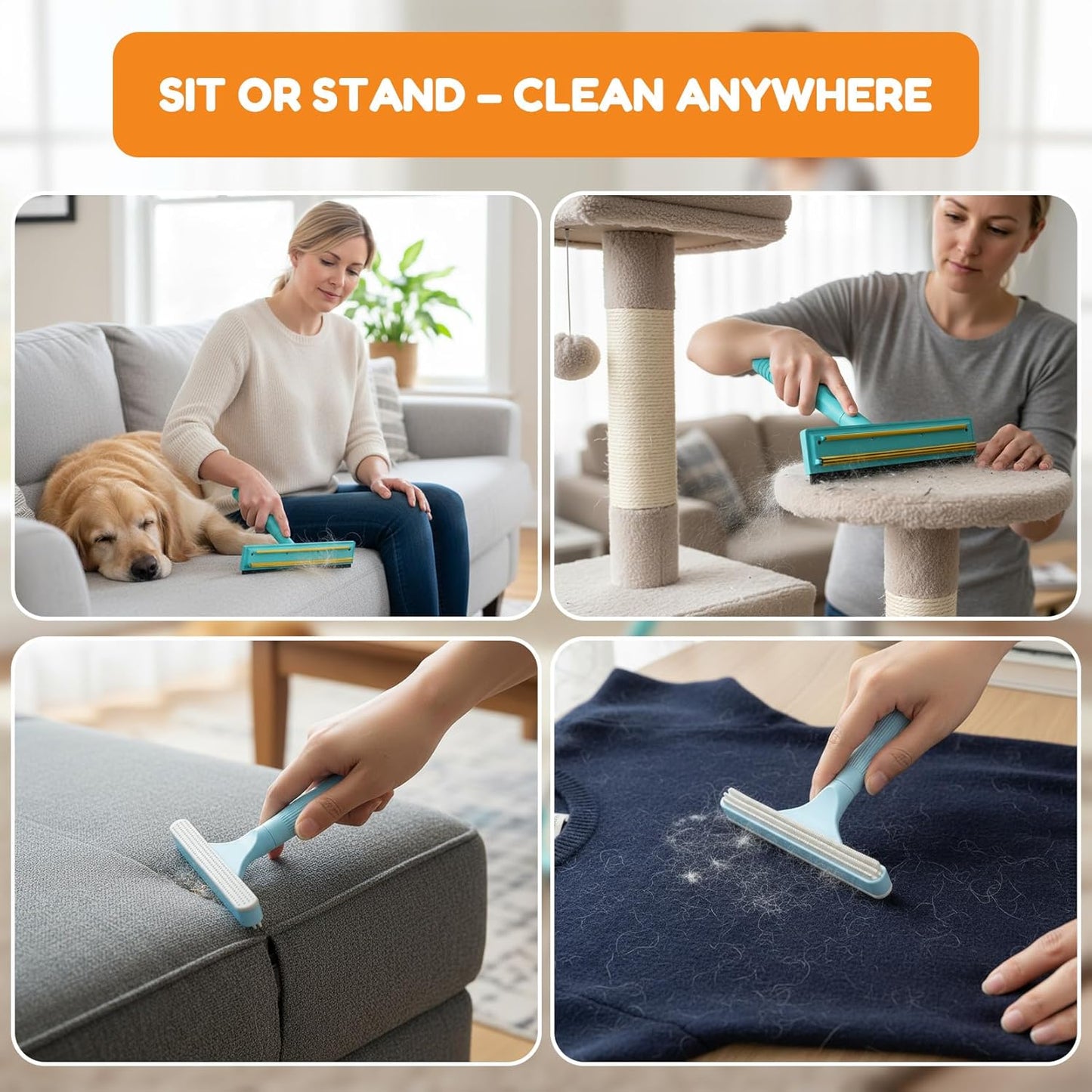 3 In 1 Carpet Rake for Pet Hair Removal Tool with Long &