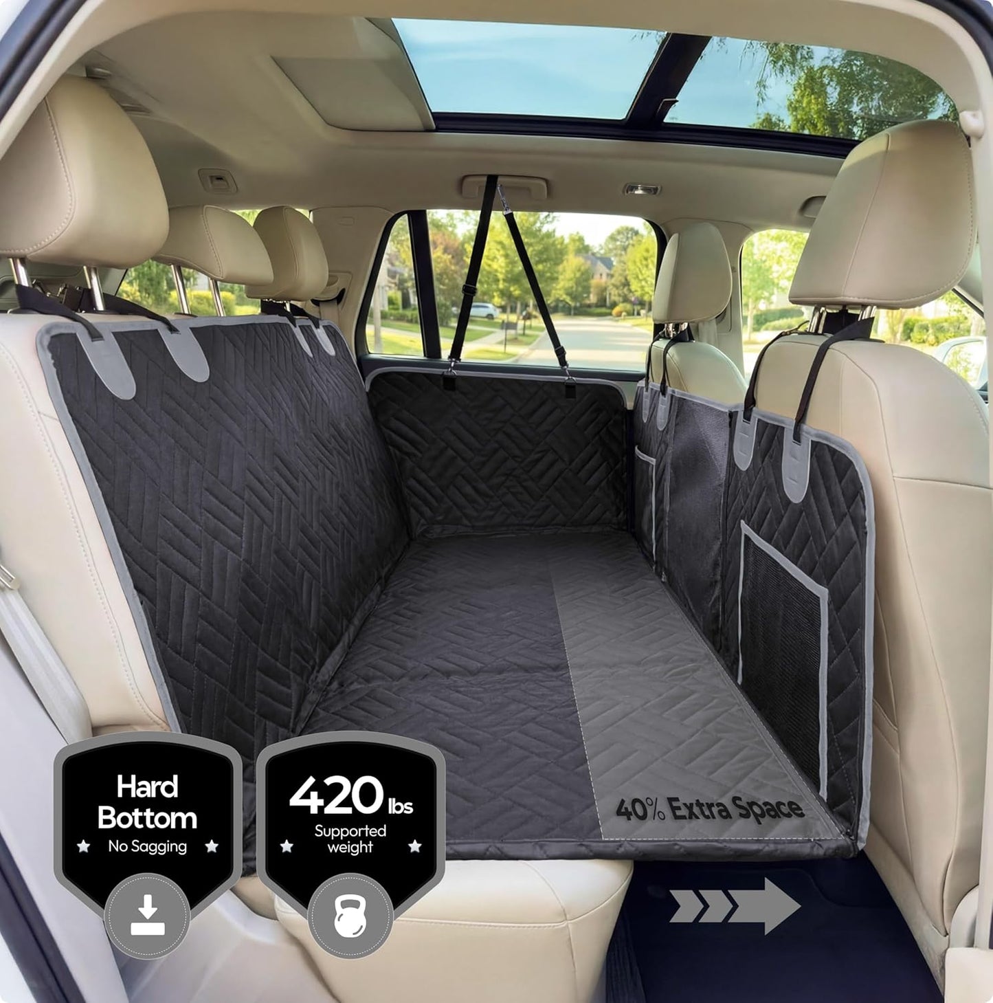 Dog Seat Cover for Back Seat Hard Bottom, XL Backseat