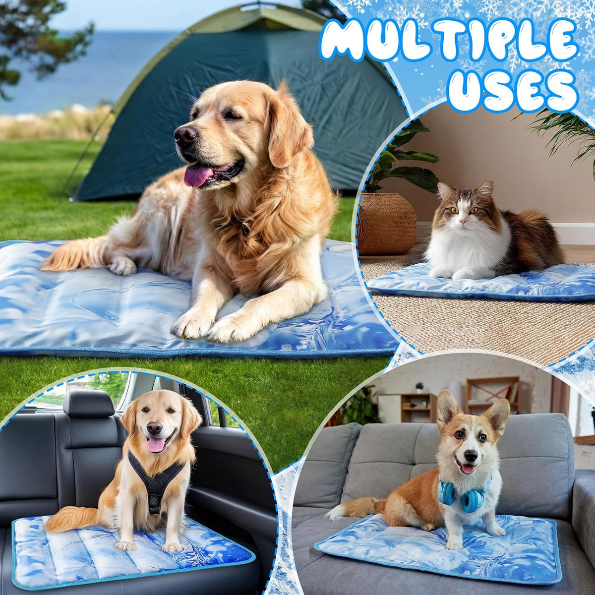 4 Pack Dog Cooling Mat Water Injection Pet Cooling Mat for