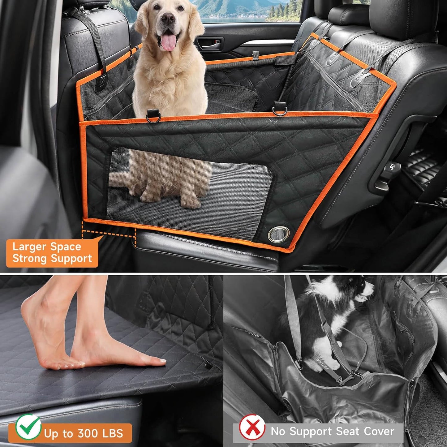 Dog Car Seat for Medium/Large Dogs, Hard Bottom Back Seat